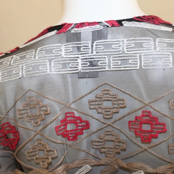 Catherine's 1X Tribal Art-to-Wear Mesh Open Lace Embroidered Boho Duster - Picture 8 of 11